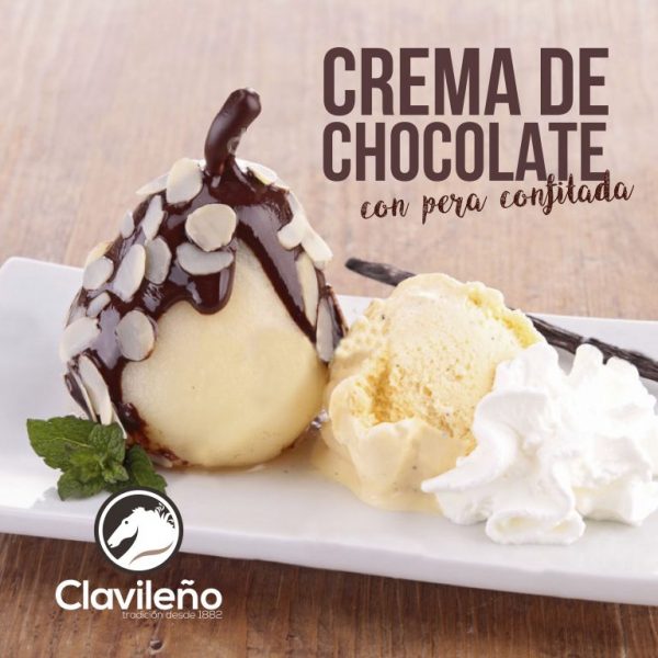 Crema de Chocolate Clavileño con pera confitada